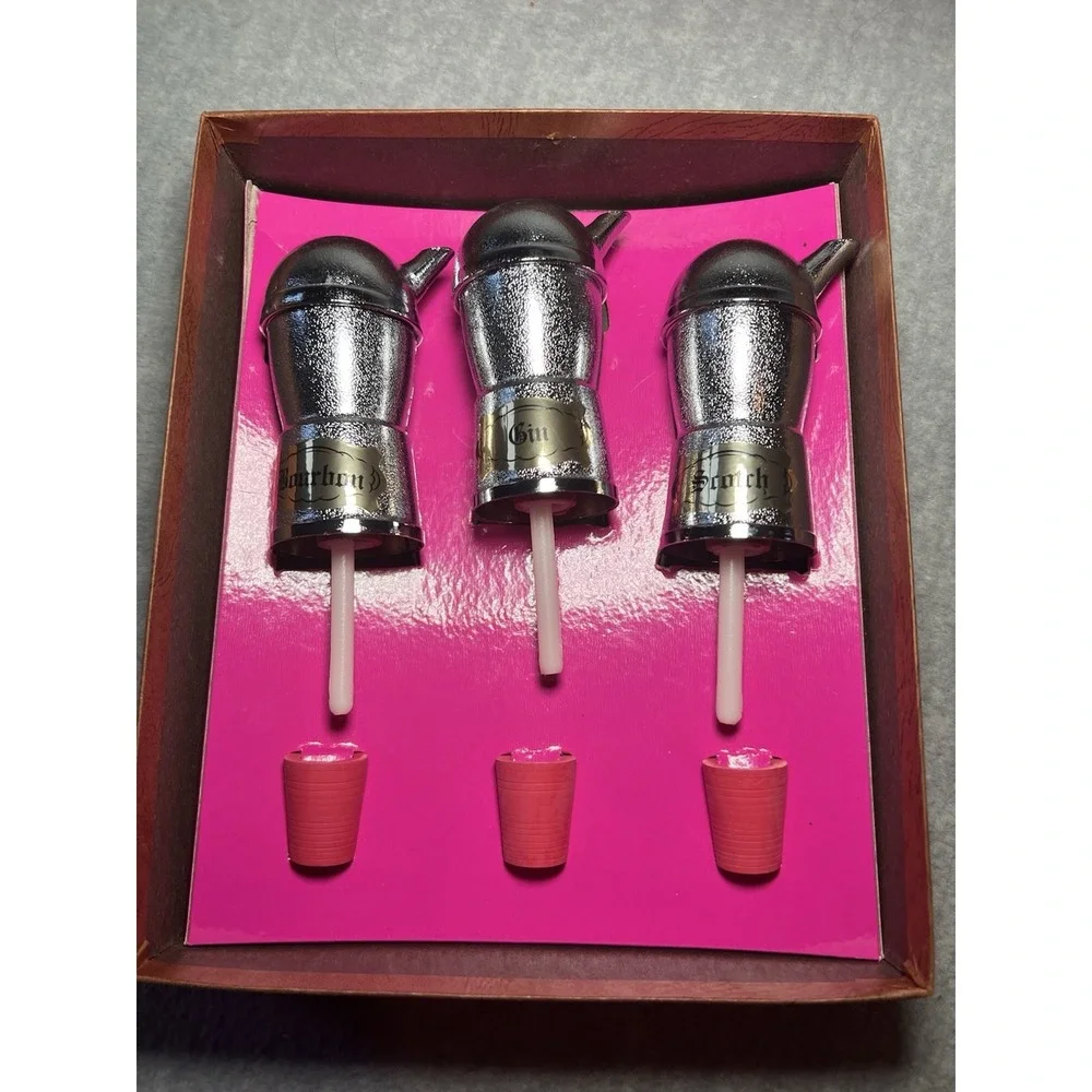 VTG Mr Bartender Set Of 3 Chrome Pouring Jigger Spout Gin Scotch & Bourbon MCM‎